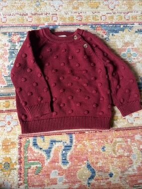 Cat & Jack Burgundy Bobble Crew Sweater with Shoulder Buttons